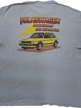 Vintage Volkswagen Graphic Tee - Yellow Car on Light Blue